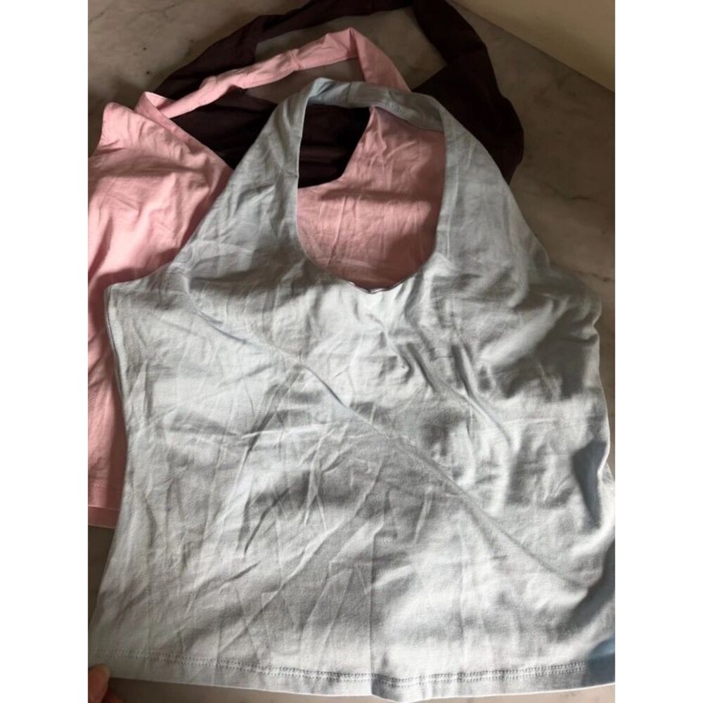 Pink Rose Modal Blend Halter Tank Top Bundle 3 Pack Blue Pink Brown Size Large